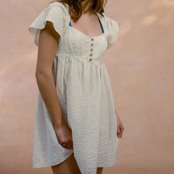 Urban Outfitters Dresses & Skirts - URBAN OUTFITTERS Cream Gingham Puff Sleeve Square Neck Mini‎ Dress S P